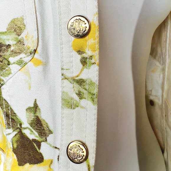 Rare Roberto Cavalli Y2K White Denim Jacket Yellow & Gold Floral Print - Size 40 - Picture 4 of 11